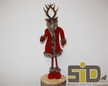 Weihnachtsdekoration Rentier stehend mit rotem Mantel, Höhe 77 cm, KE 3423